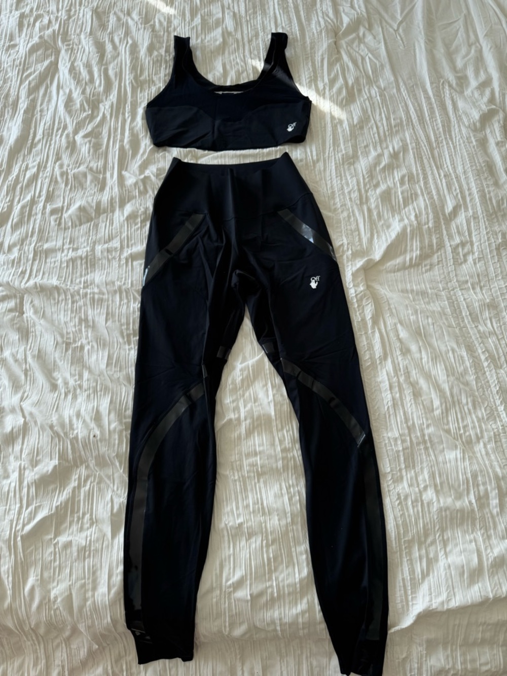 Off-White Black Performance Track Pants and Matching Sports Bra